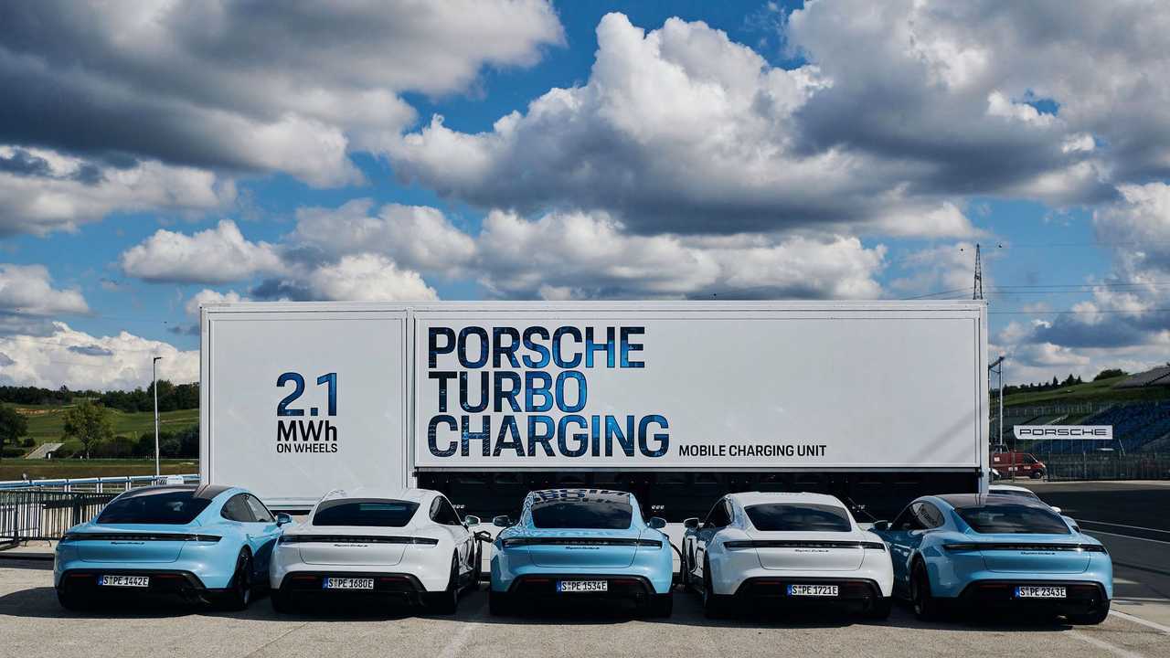 Porsche high-power charging truck for Porsche Taycan Track Experience events
