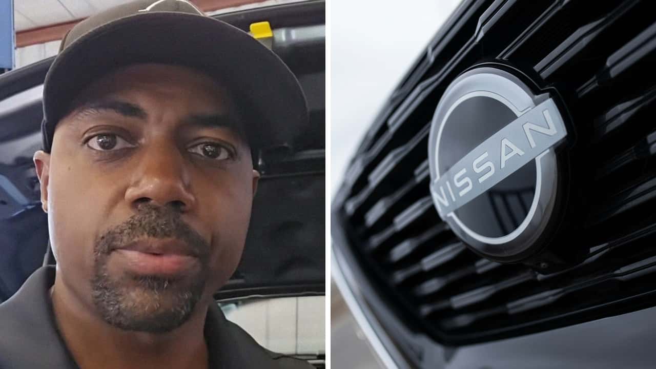 Mechanic works on new Nissan Pathfinder