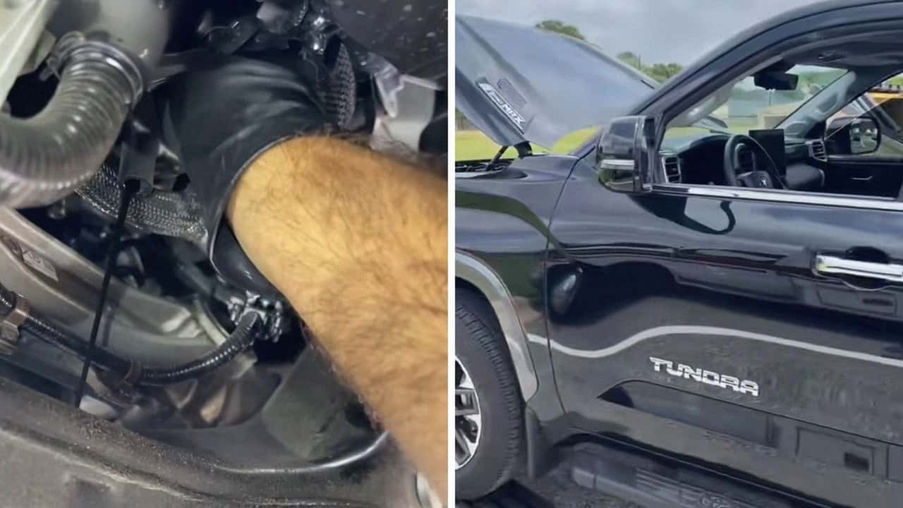 Man Changes Oil In Toyota Tundra. Then He Has To Scan A QR Code To Access The Oil Filter