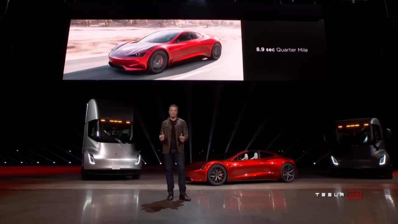 Tesla CEO Elon Musk unveils the Tesla Semi and Roadster in 2017.