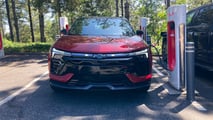 2025 Chevrolet Blazer EV at a Tesla Supercharger