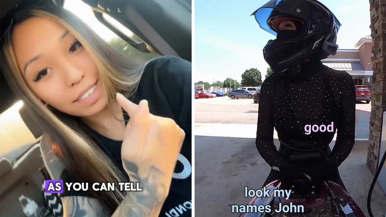 Female motorcyclist gets hit on by man at the gas station. Then she rejects him