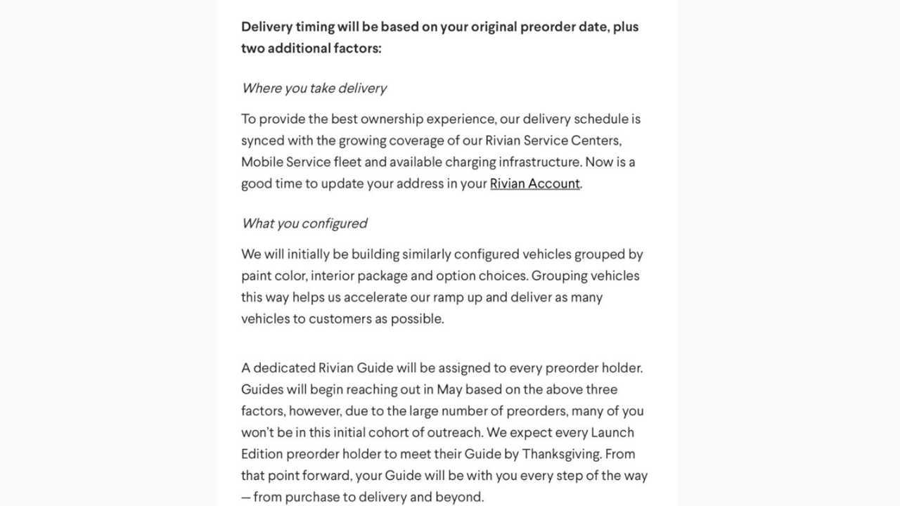 Rivian delivery email to customers