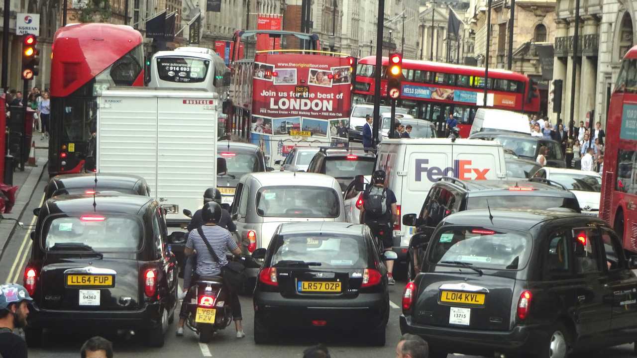 London traffic with taxis and buses