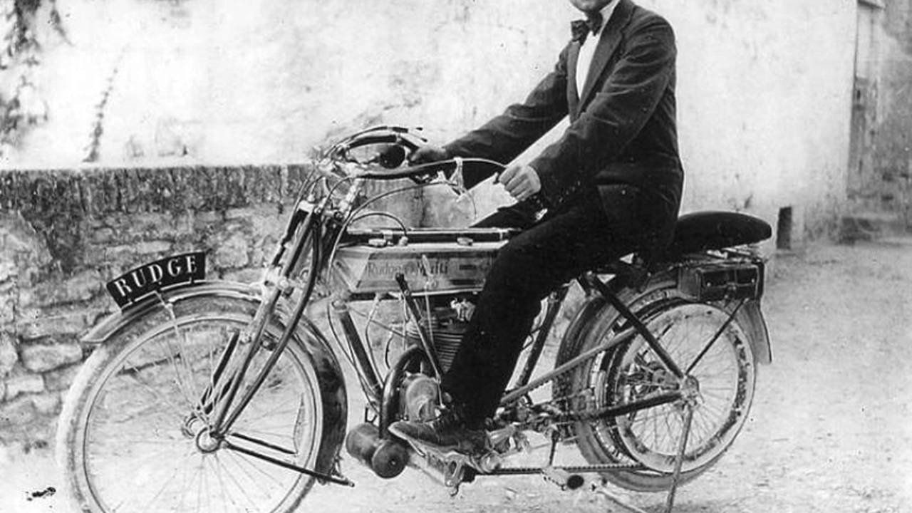 A very dapper man on a very dapper Rudge.