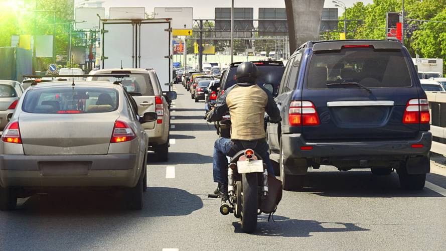 motorcycle filtering traffic