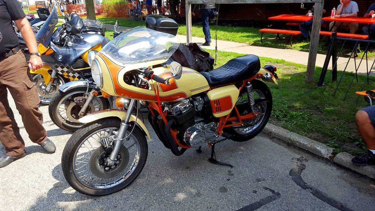 '71 CB750 customized in '73. One owner. Lacquered frame, Daytona cam, and OG Rickman fairing.