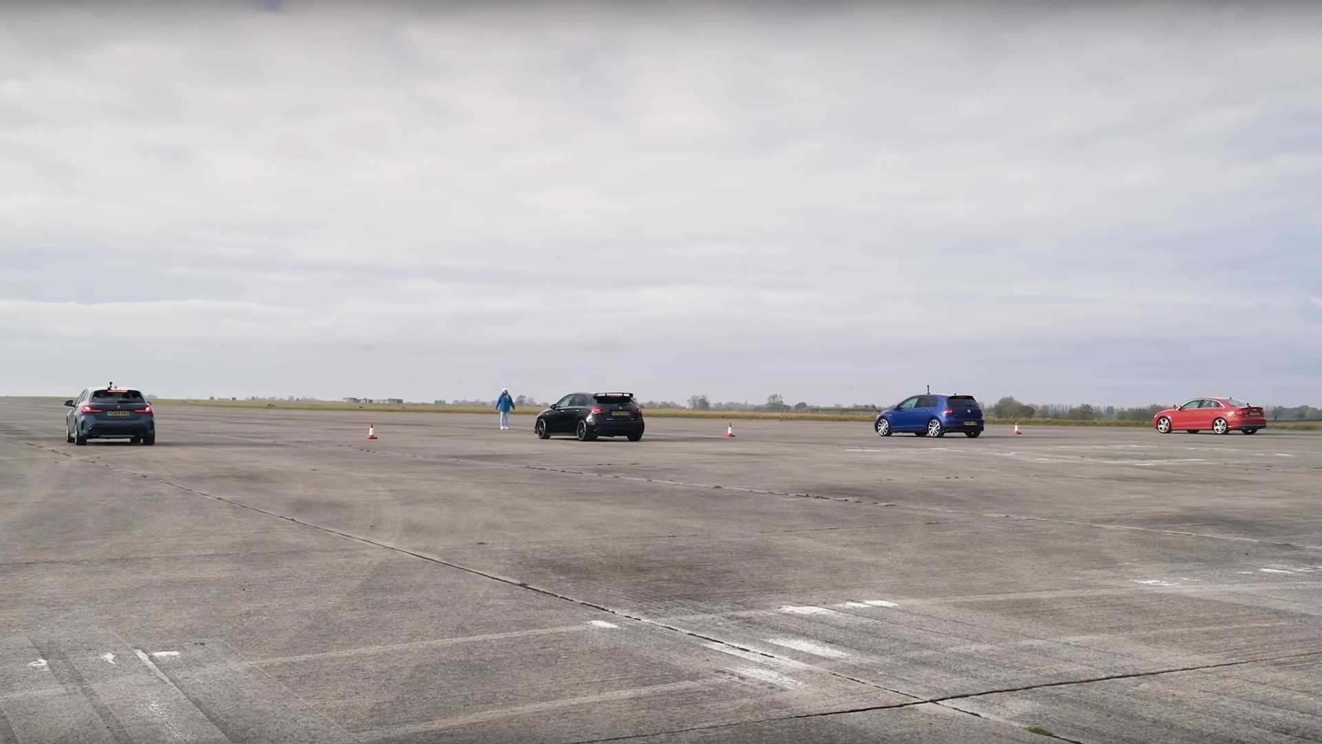 Watch Audi S3 Drag Race VW Golf R, AMG A35, And BMW M135i