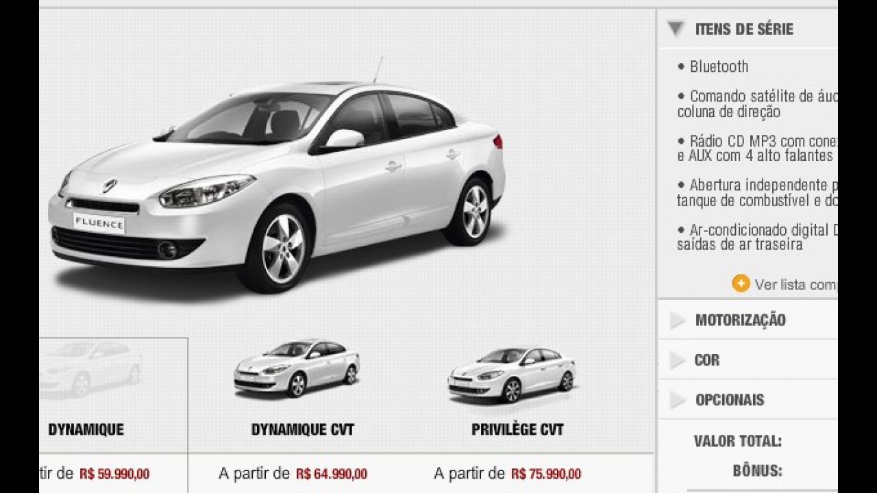 Fluence já pode ser configurado no site da Renault