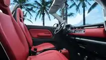 Wuling Hong Guang Mini EV Cabrio interior dashboard and seats in red
