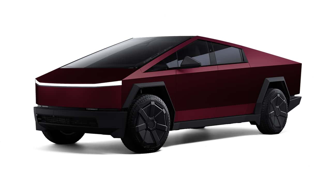 Tesla Cybertruck with factory-installed crimson red PPF