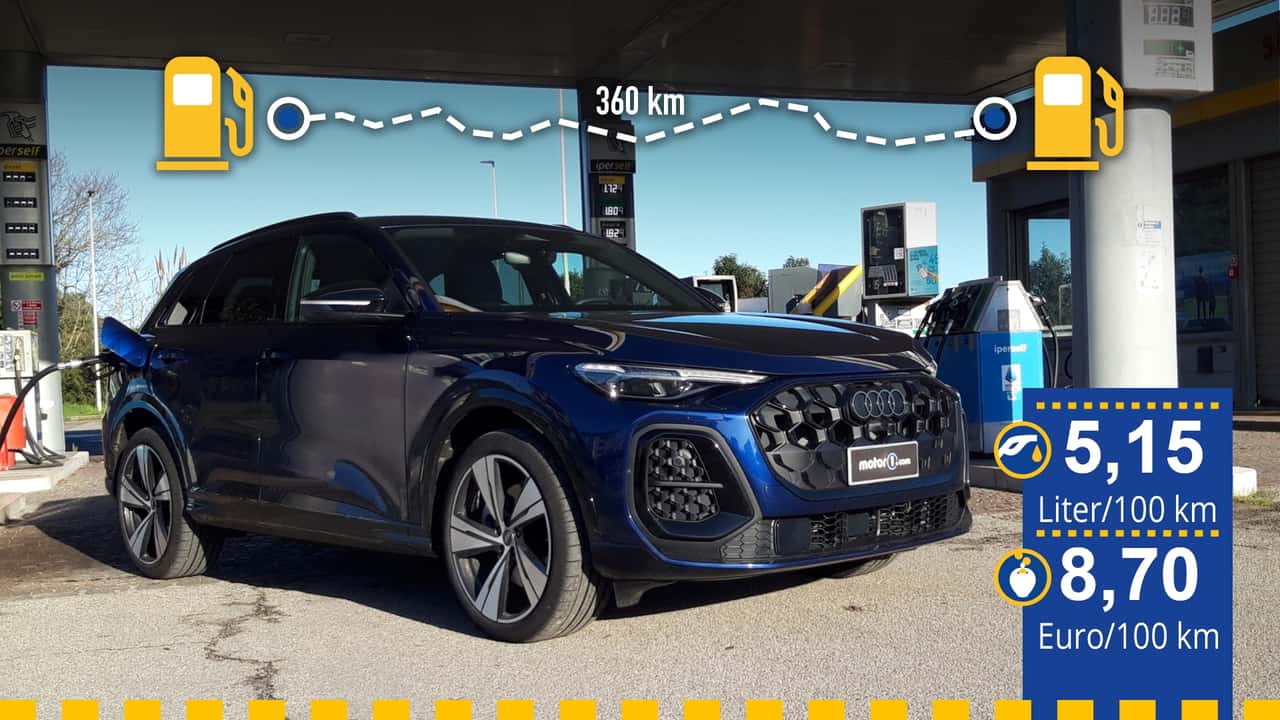 Der getestete Audi Q5 TDI quattro an der Tankstelle