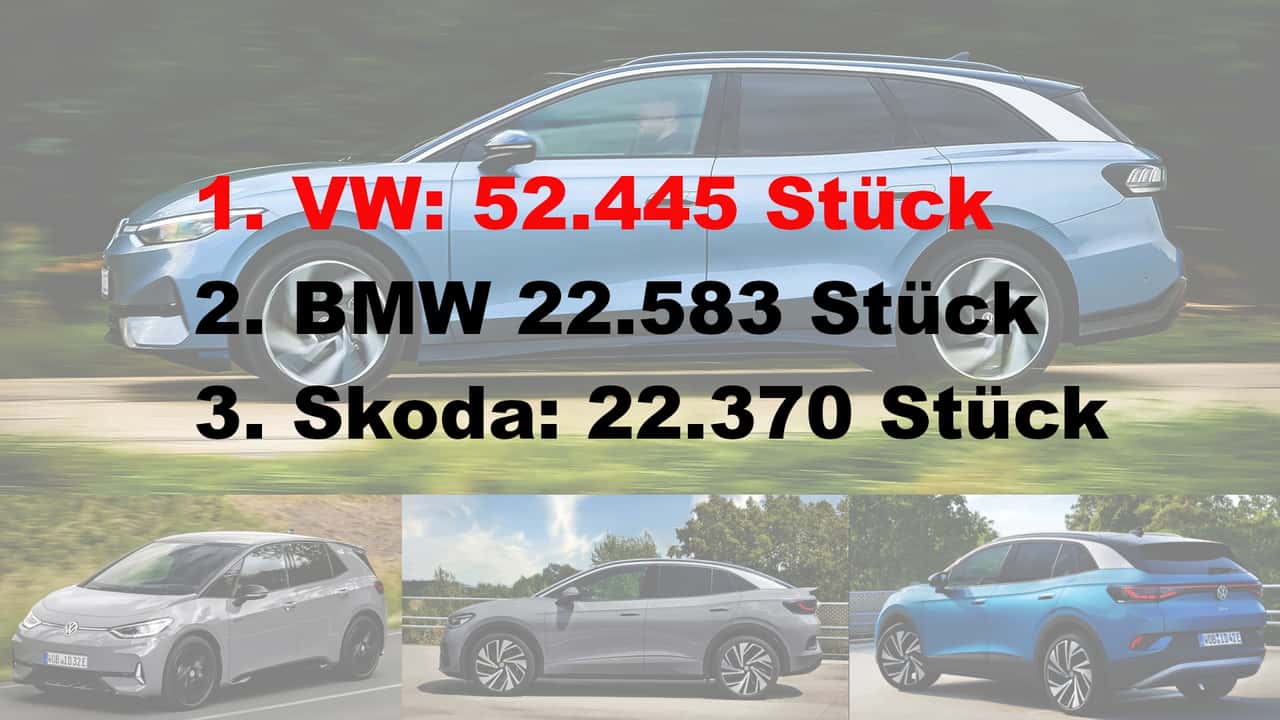 BEV-Verkaufszahlen von VW, BMW und Skoda im 1. Halbjahr 2025 (Collage) 