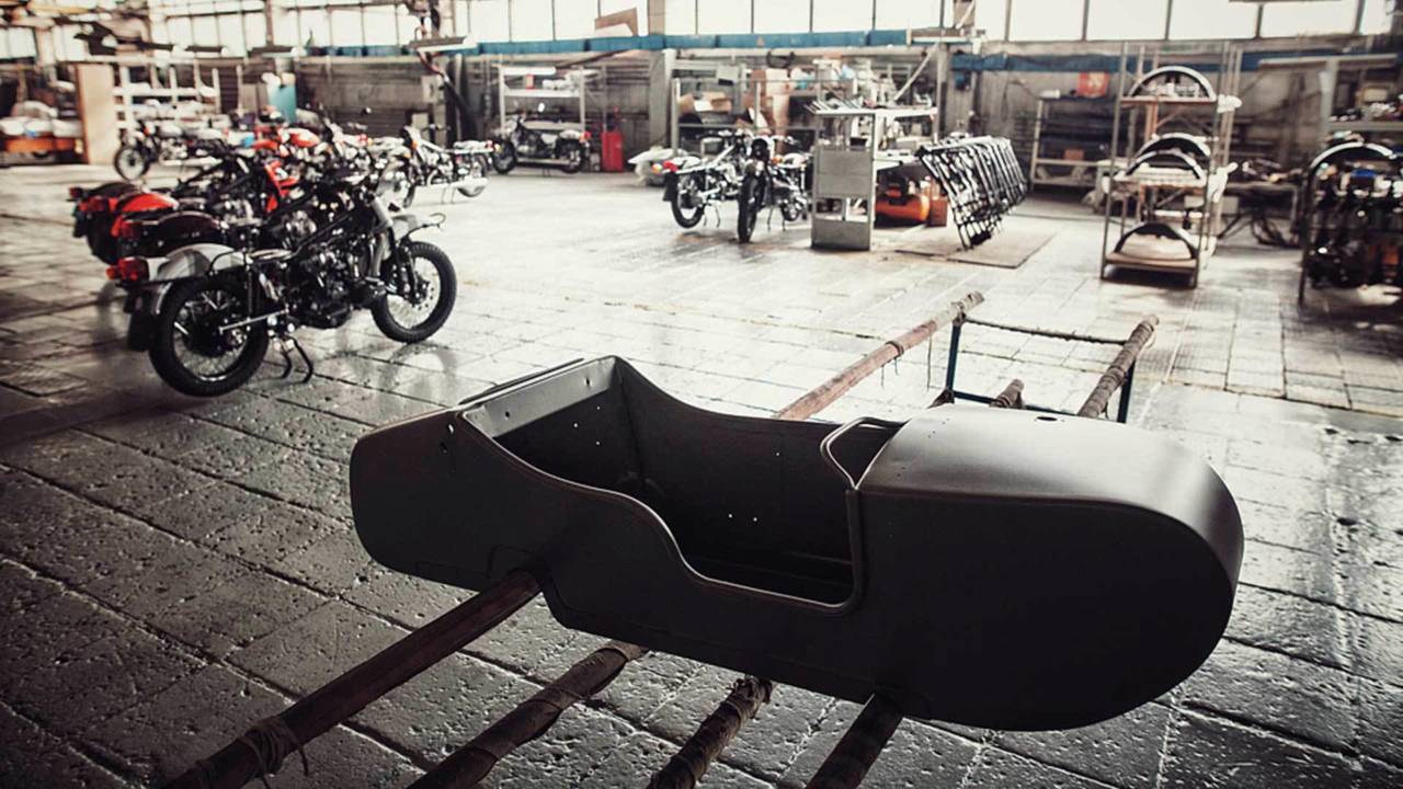A sidecar tub awaits finishing.