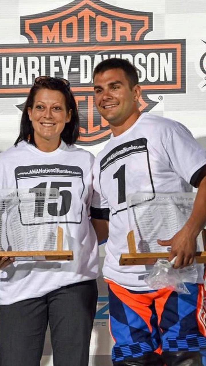 Source: Todd Boone. Caption: “Pretty cool that the AMA recognized Jared Mees Racing and myself for being the first husband and wife to race on the circuit against each other!#racersatheart” via Nicole Mees Racing Facebook page.
