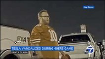 This 49ers Supporter Can't Stand A Tesla, Kicks Its Back Door