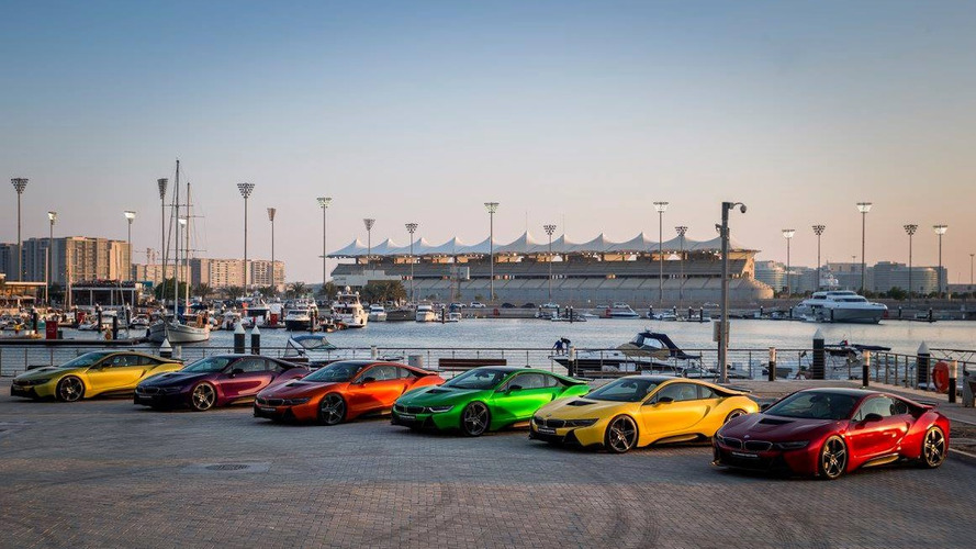 Colorful BMW i8s at Yas Marina Circuit