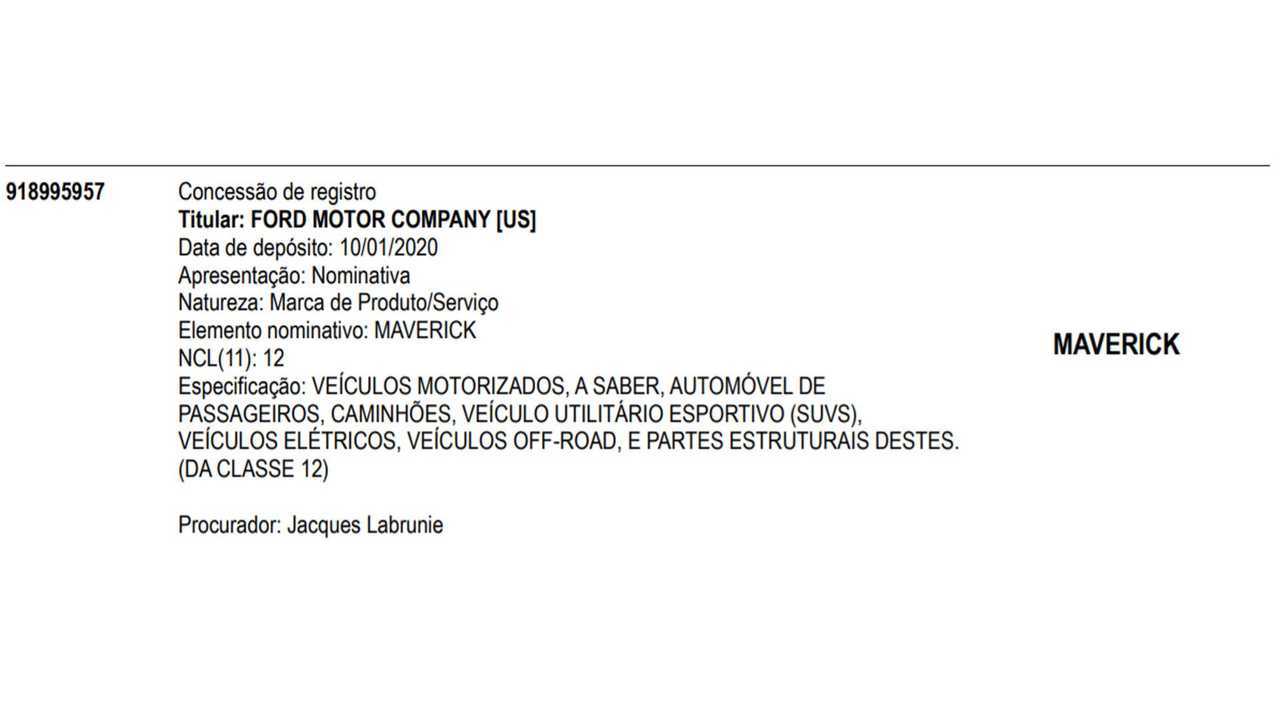 Ford Maverick - Registro do nome