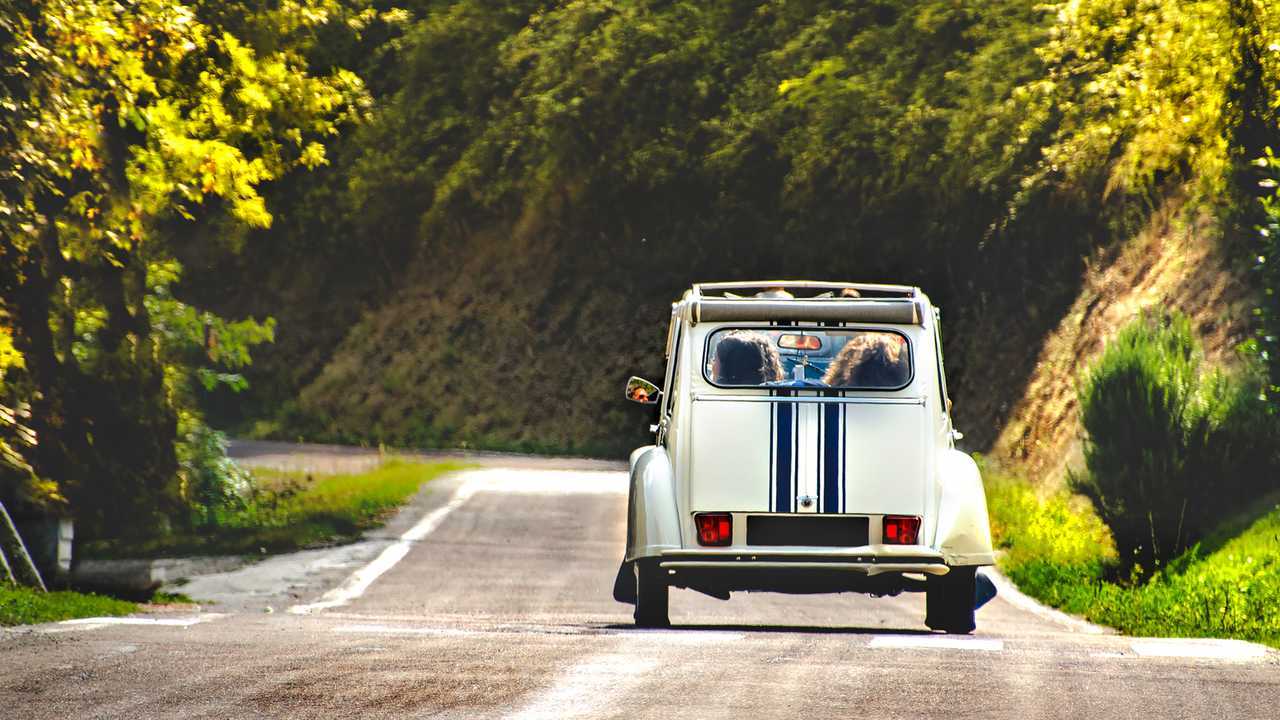 Citroen 2CV on country road in Bologna Italy