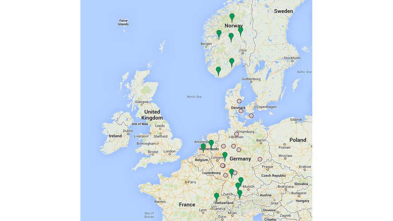 Superchargers in Europe - Gray Dots Denote