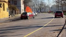 Flaming Mini Cooper Moves By Itself