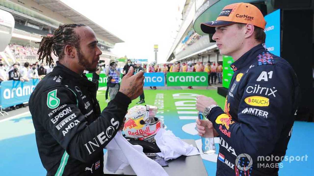 Lewis Hamilton, Mercedes and Max Verstappen at Spanish GP 2021