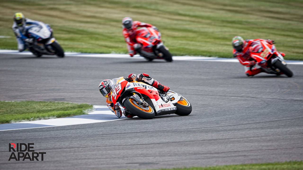 Marquez leads the two Ducatis and Valentino Rossi in practice for the Indianapolis GP.