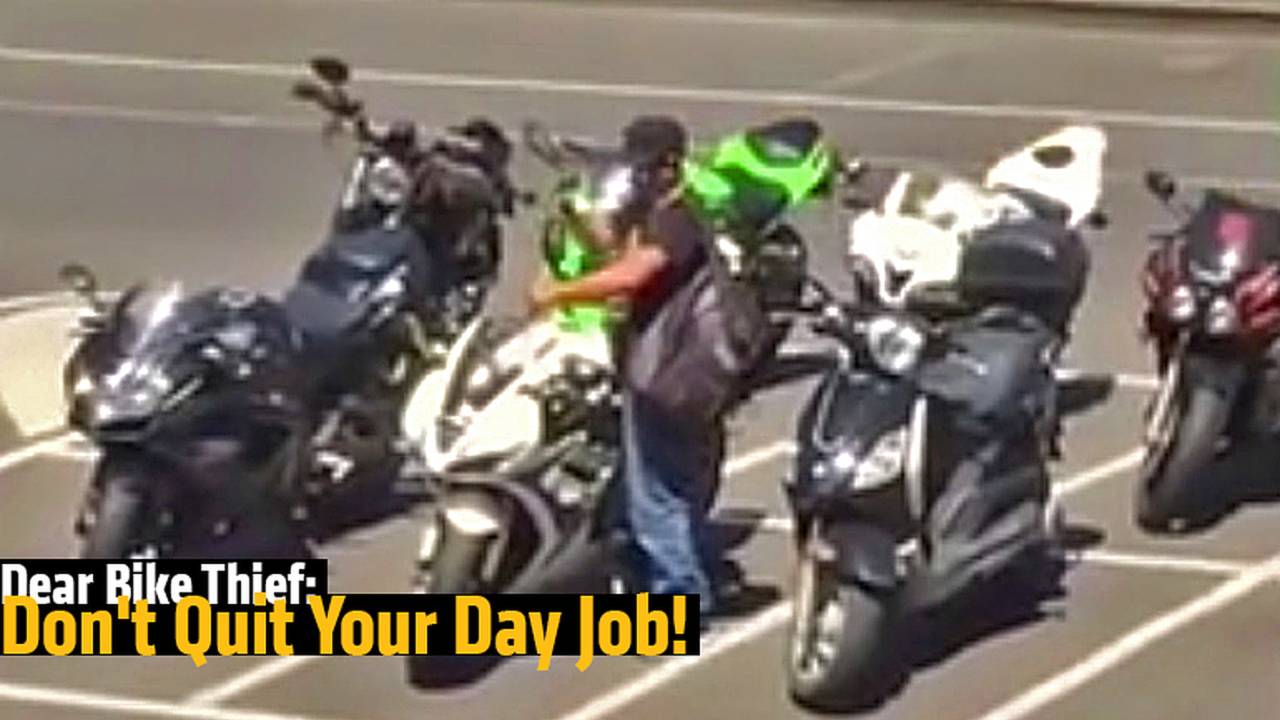 Watch This Thief Make a Really Bad Attempt at Stealing a Motorcycle 