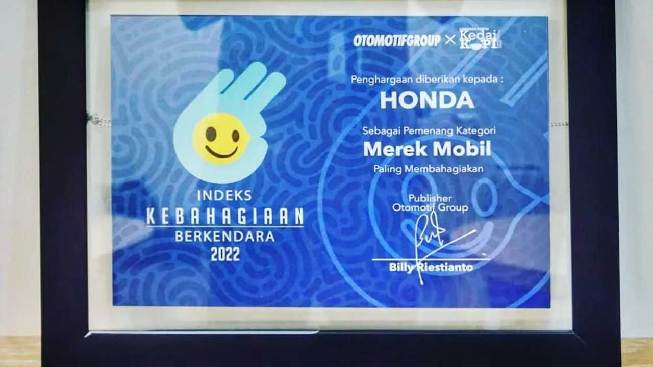 Penghargaan Honda kategori Merek Mobil Paling Membahagiakan.