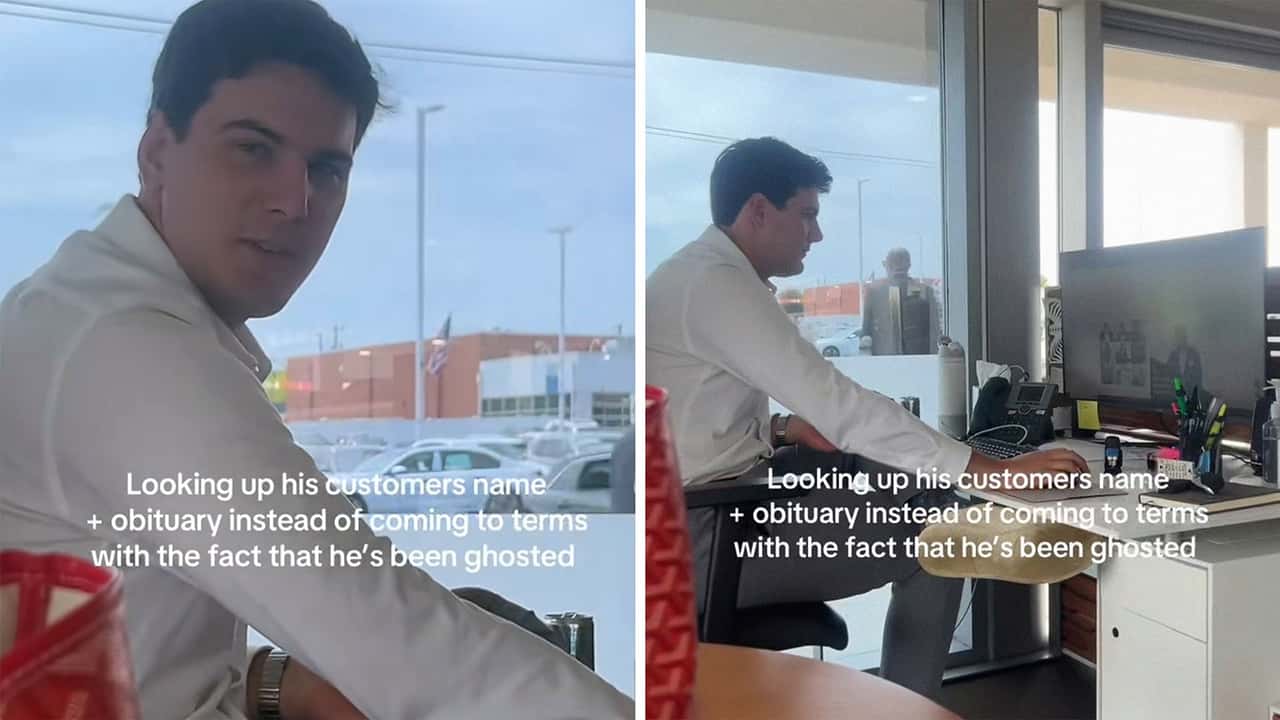 Car salesman gets ghosted by customer. Then he looks up the customer online