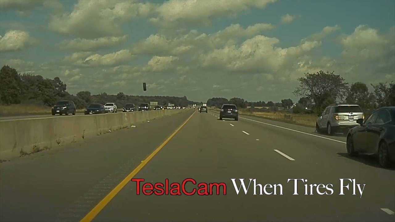 TeslaCam Captures Potentially Deadly Flying Tire In Ontario