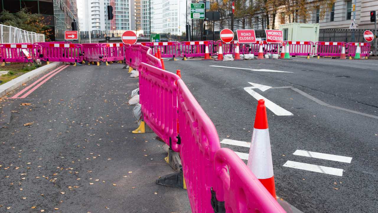 Roadworks on a main road in central Birmingham