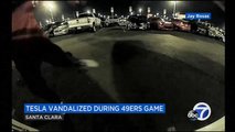 This 49ers Supporter Can't Stand A Tesla, Kicks Its Back Door