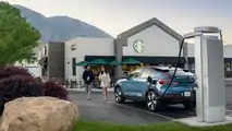Volvo C40 Recharge charging at Starbucks store in Provo, Utah