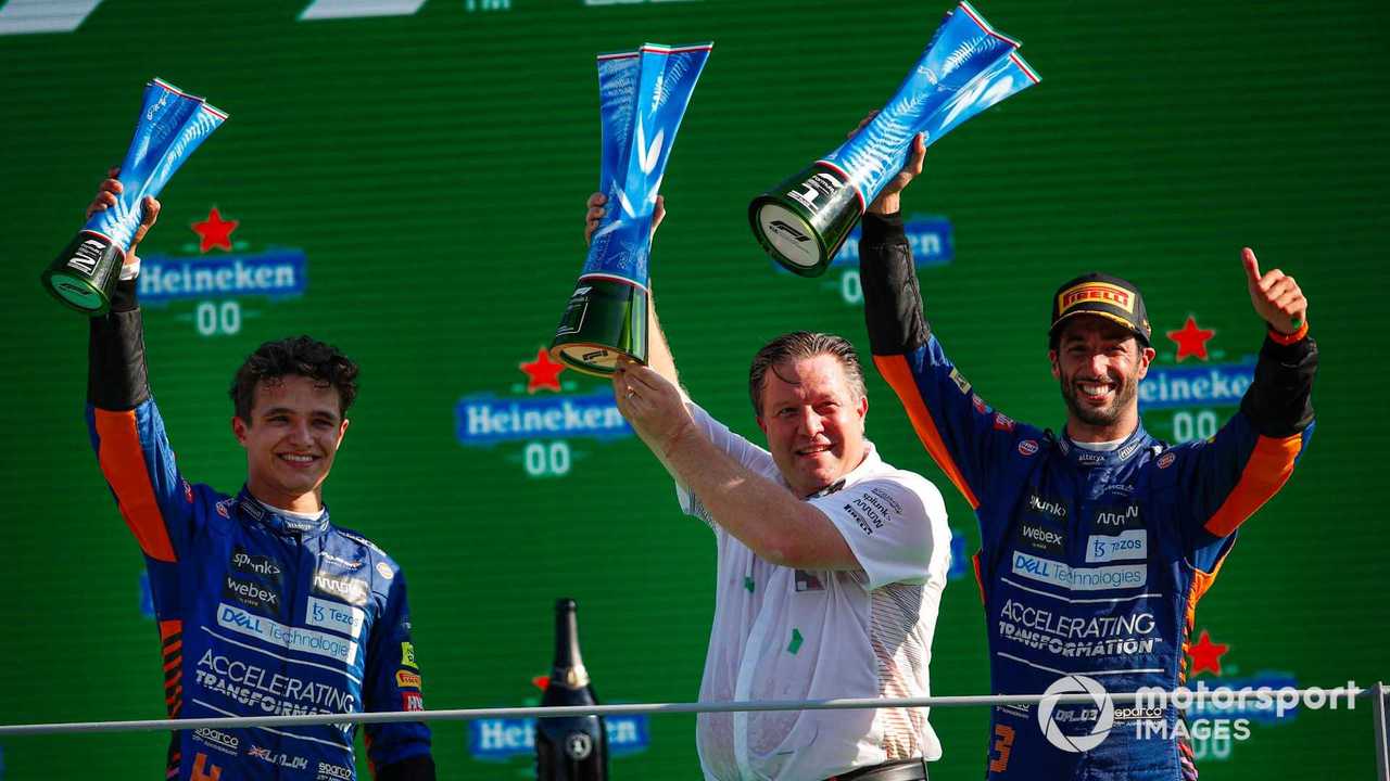 Lando Norris, Zak Brown and Daniel Ricciardo at Italian GP 2021