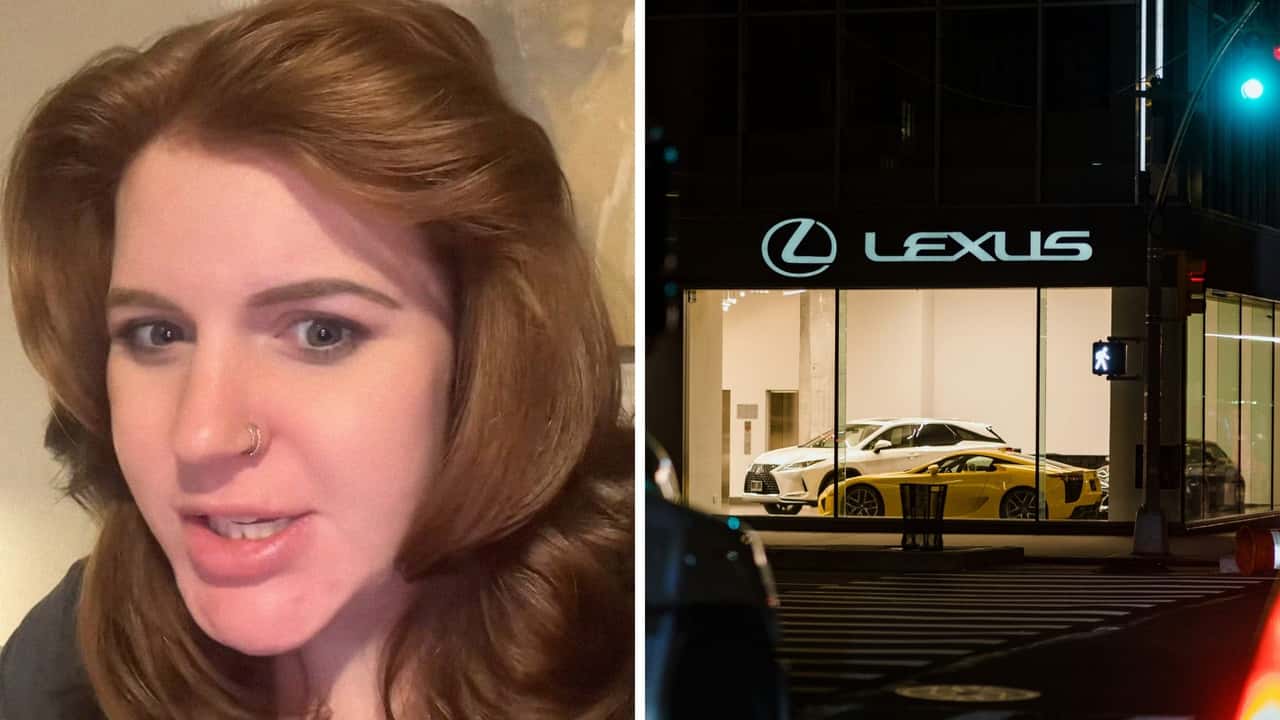 Woman’s tire goes through a Lexus dealership window