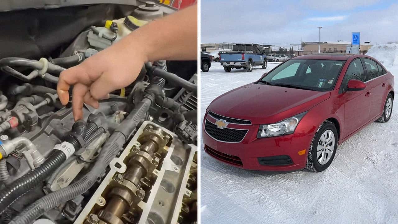 Mechanic works on Chevrolet Cruze