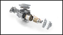 ufbau der hochintegrierten elektrischen Antriebsmaschine: Rotor, Stator, Getriebe, Gehäuse und Inverter der aktuellen Generation des E-Antriebs (06/2022)