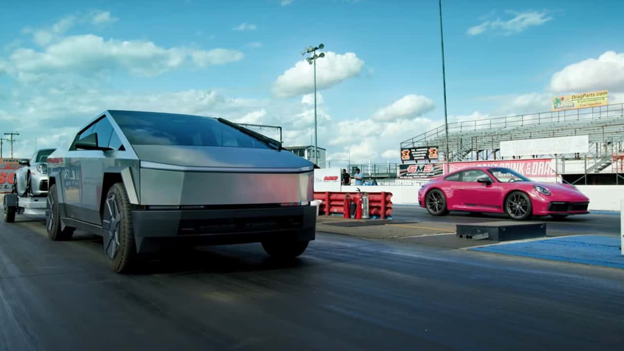 Porsche 911 Vs Cybertruck Rematch Drag Race