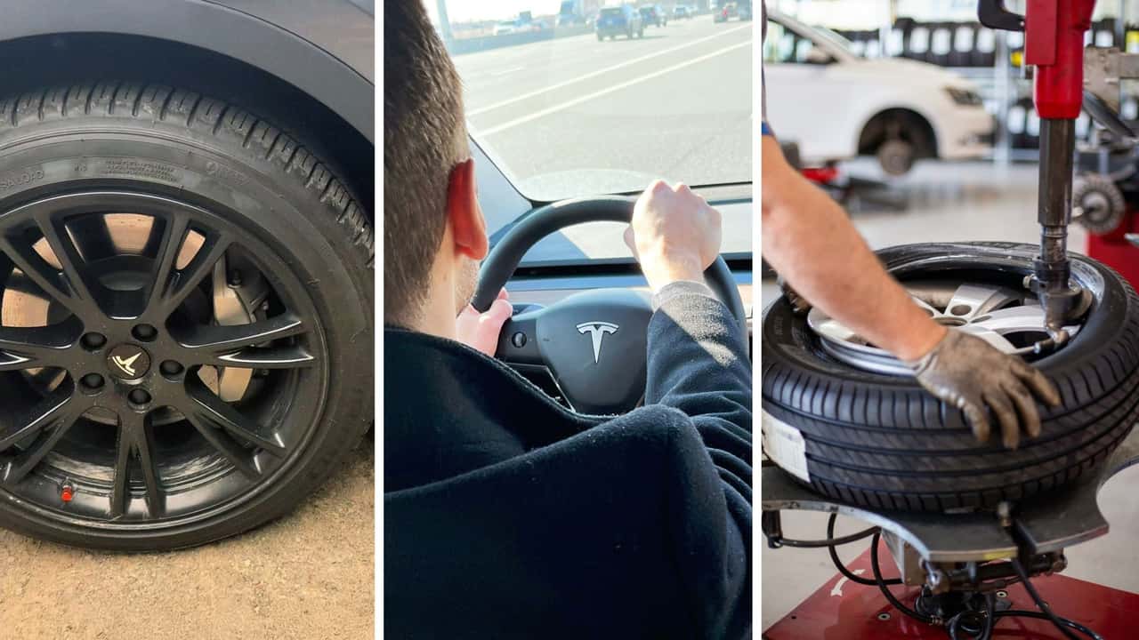 Tesla driver gets new tires installed