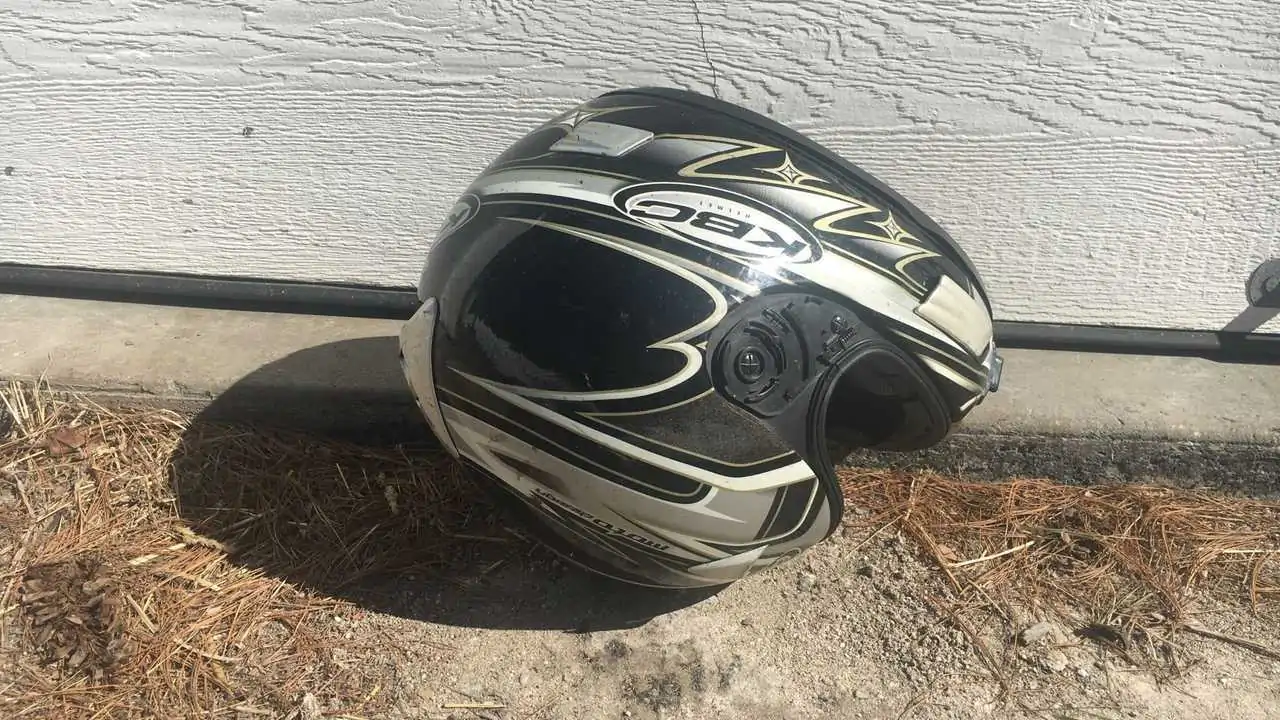 dropped motorcycle helmet