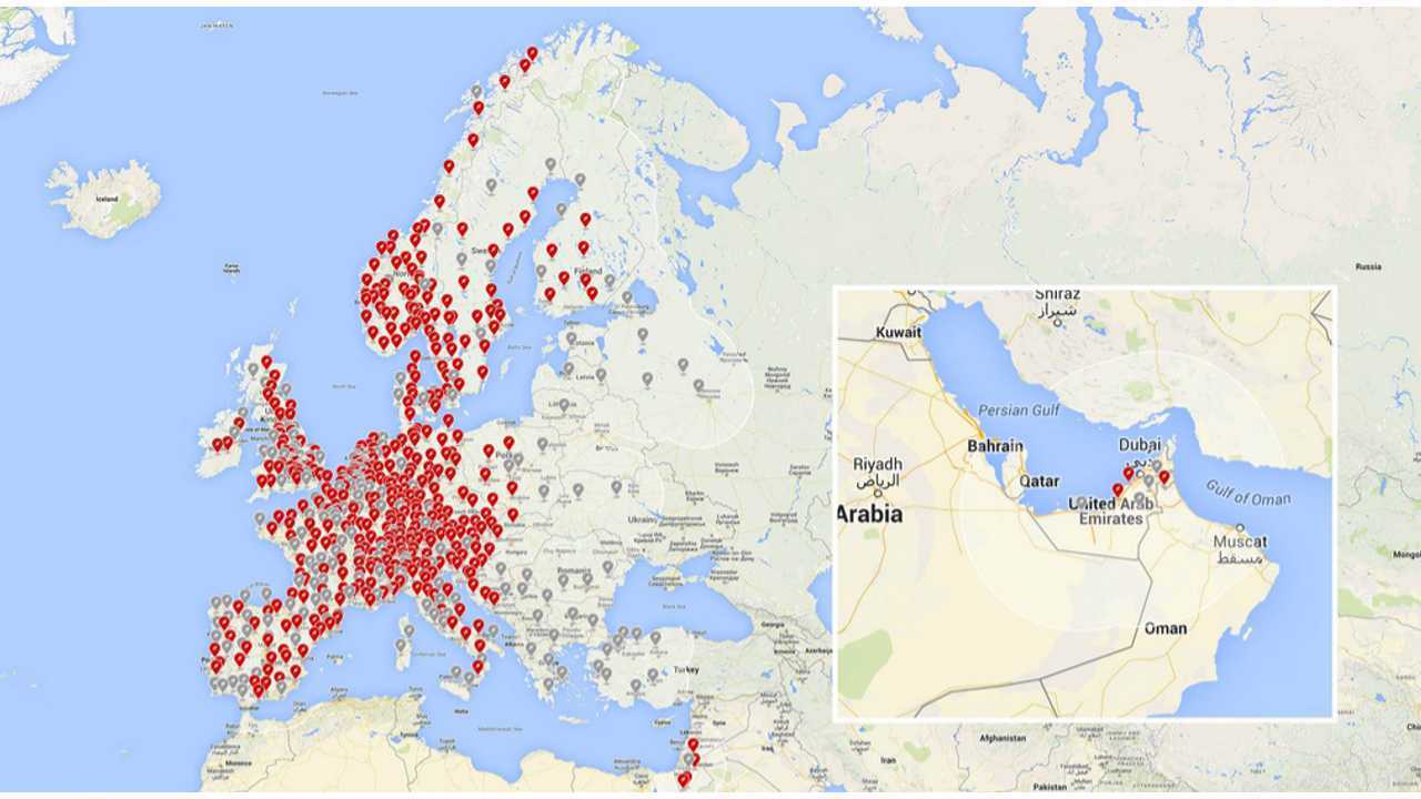Tesla Supercharging network in Europe & Middle East – January 29, 2019