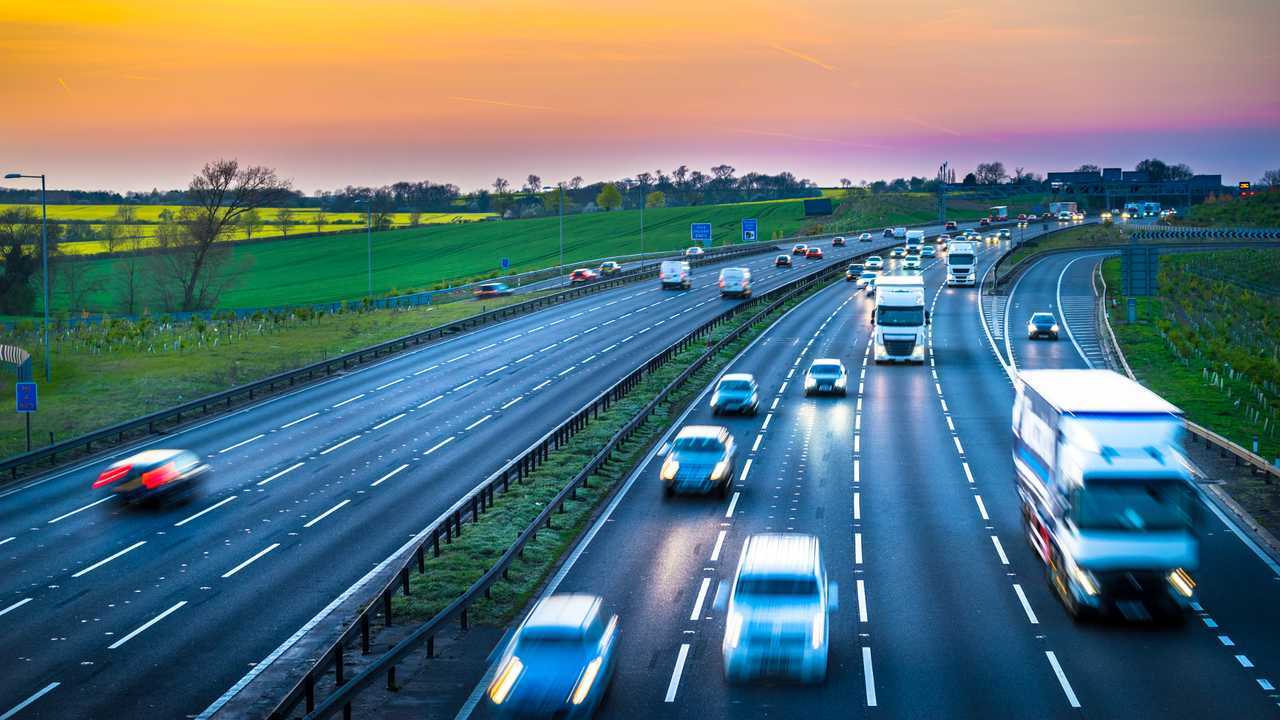 Colourful sunset at M1 motorway near Flitwick junction UK
