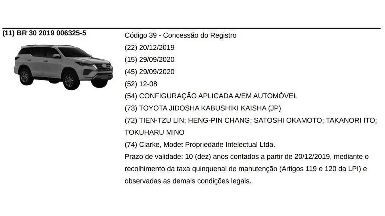 Toyota SW4 2021 - Registro no Brasil