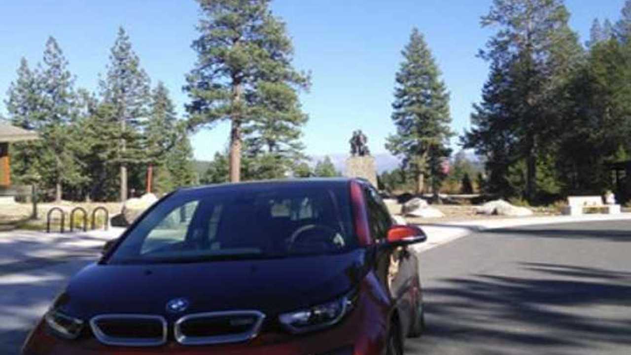 I drive the BMW i3 from my home in Mountain View, California to Donner Memorial Park in Truckee. The state park is placed at one of the sites where the ill-fated Donner Party settled for the winter in 1846. The snow that winter was as high as the memorial behind the i3.