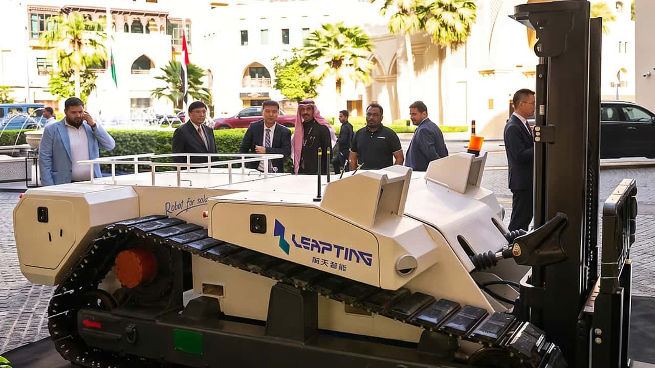 Questo muletto elettrico si guida da solo e monta pannelli solari a ritmo record