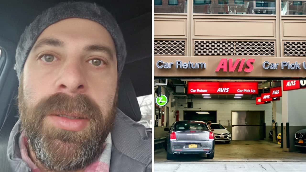 Man prepays for a rental car at Avis