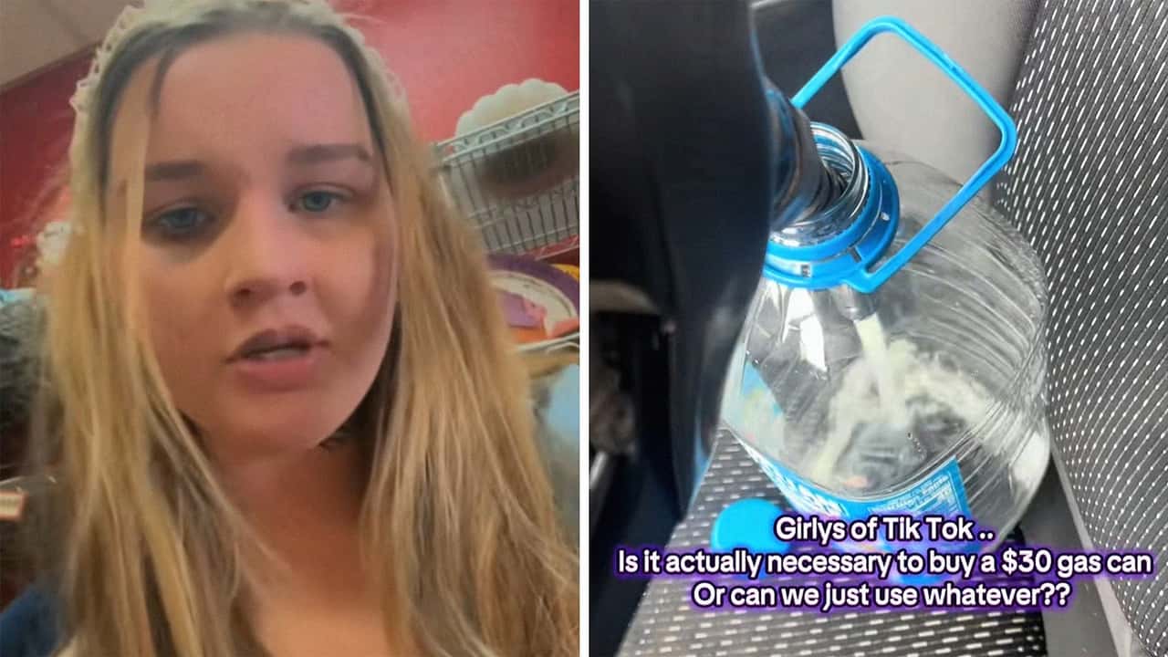 Woman uses Hawaiian Punch bottle as gas can