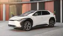 2023 Toyota bZ4X XLE FWD in Wind Chill Pearl paint front three-quarter view