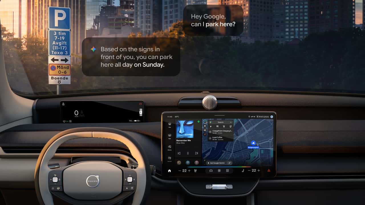 Gemini AI analyzing a street sign in the Volvo EX60